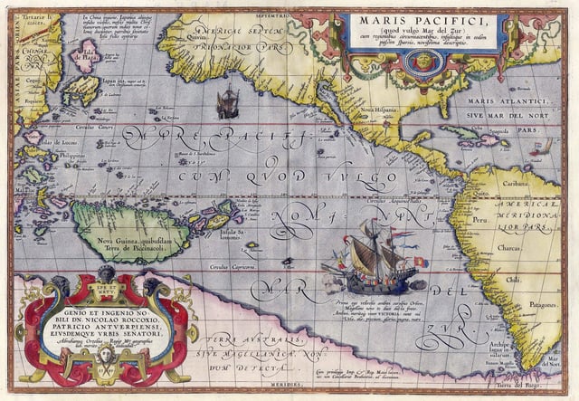 Maris Pacifici by Ortelius (1589). One of the first printed maps to show the Pacific Ocean