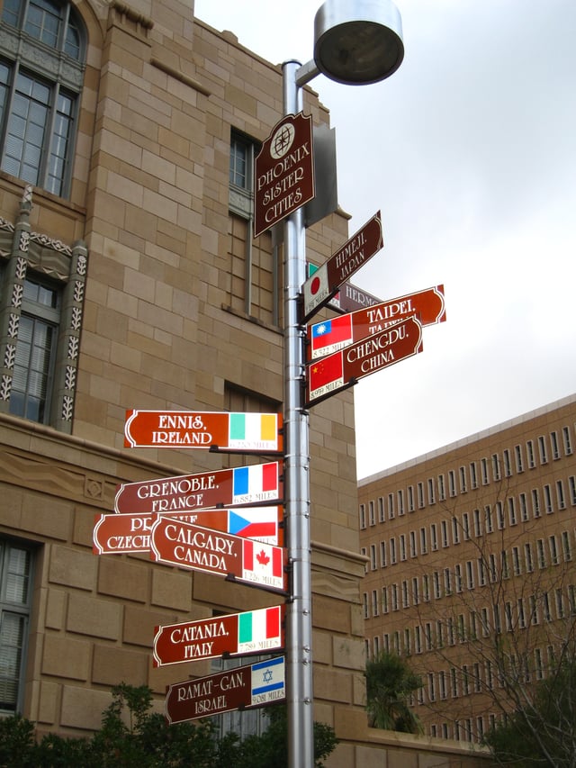 Signpost showing Phoenix's sister cities