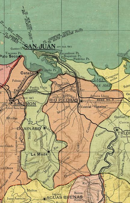San Juan and Rio Piedras as separate municipalities on map of 1915