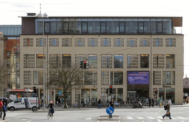 The headquarters of local newspaper Århus Stiftstidende at the central station