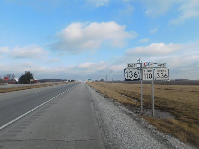 IL 110 heading east from IL 61 with US 136 and IL 336