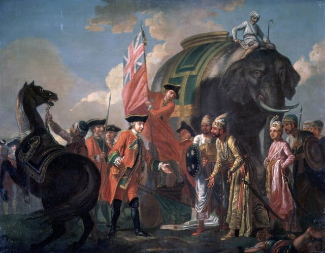 Lord Clive meeting with Mir Jafar at the Battle of Plassey in 1757, painted by Francis Hayman