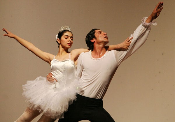 Two ballet dancers of the Iraqi National Ballet (which is based in Baghdad) performing a ballet show in Iraq in 2007.