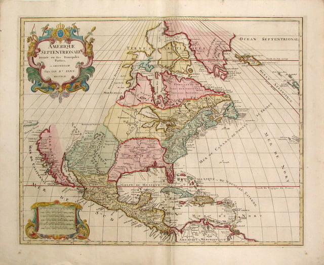 Norteamerica, 1792, Jaillot-Elwe, Spanish Florida's borders after Bernardo Gálvez's military actions, which appear to include Spanish Louisiana and Spanish Texas, as well