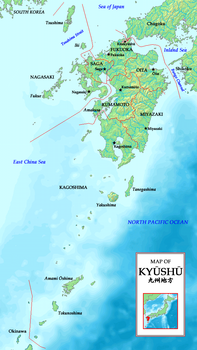 Map of Kyushu region with prefectures