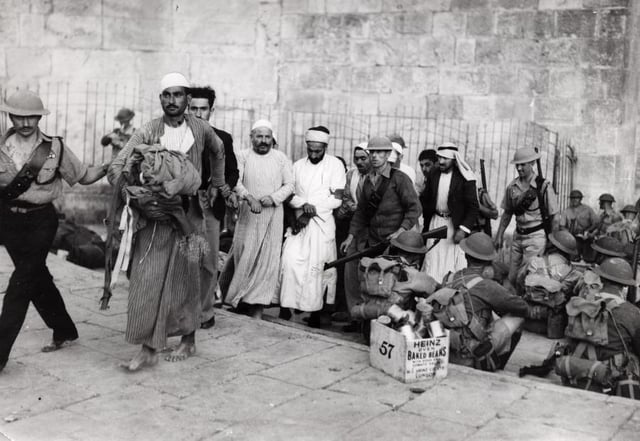 British soldiers of the Coldstream Guards "cleansing" Jerusalem of Arabs participating in the revolt, 1938