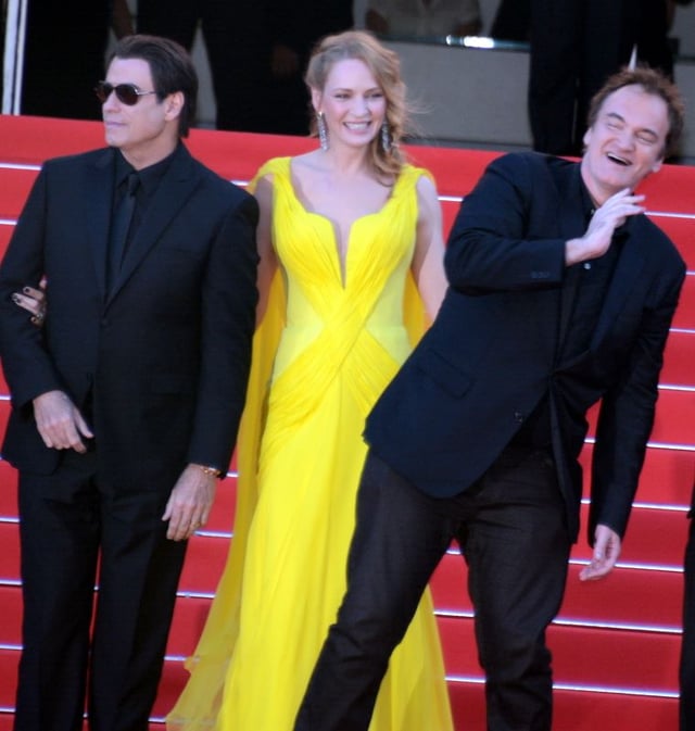 John Travolta, Uma Thurman and Quentin Tarantino at the 2014 Cannes Film Festival, for the film's 20th anniversary tribute.