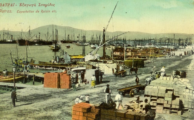 Grape exporting; port of Patras, late 19th century