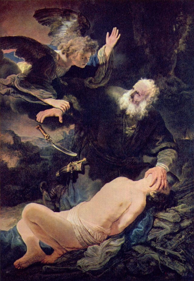 The Angel Hinders the Offering of Isaac by Rembrandt