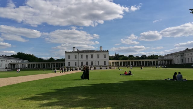 The Queen's House at Greenwich, showing the Royal Observatory in the far distance, 2017.