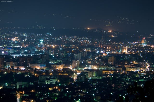Panorama of Skopje at night.