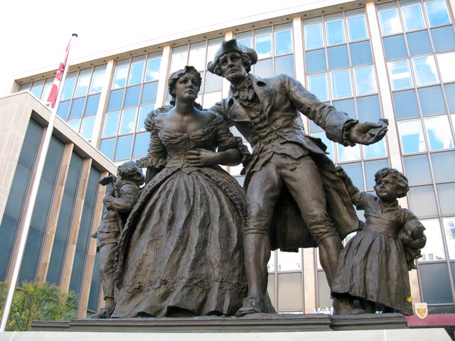 A monument in Hamilton commemorating the United Empire Loyalists, a group of settlers who fled the United States during or after the American Revolution