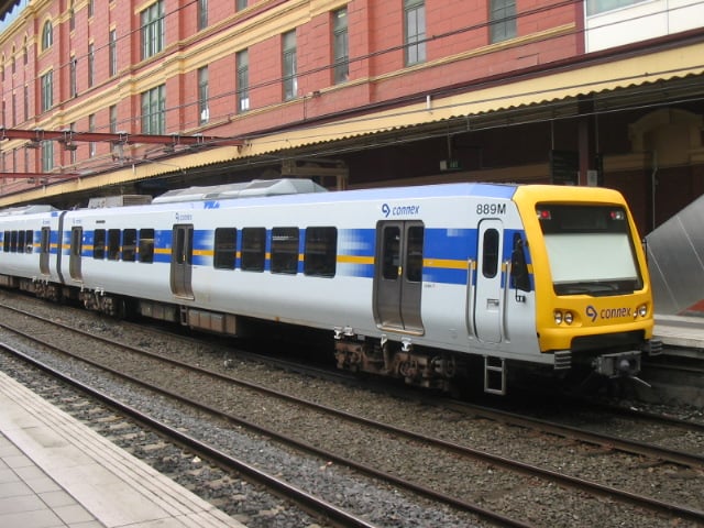 An 'X'Trapolis' in livery of former commuter-service provider Connex, now succeeded by Metro Trains Melbourne