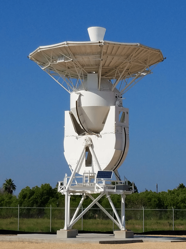 A tracking station antenna (pictured) installed at the SpaceX South Texas launch site
