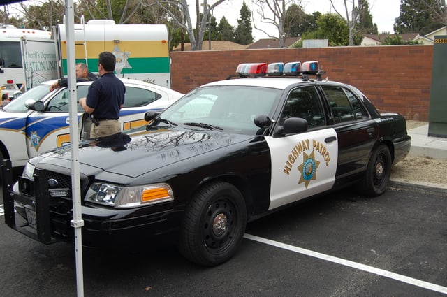 California Highway Patrol cruiser on display at Public Safety Day in Lakewood, California.