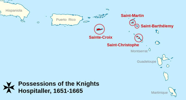 Map of the colonies of the order in the Caribbean during the 17th century