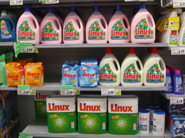 The name "Linux" is also used for a laundry detergent made by Swiss company Rösch.