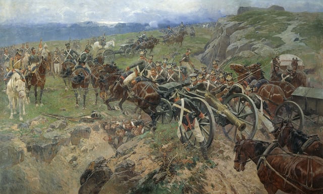 Russian troops prepare for invading Persian forces during the Russo-Persian War (1804–13), which occurred contemporaneously with the French invasion of Russia