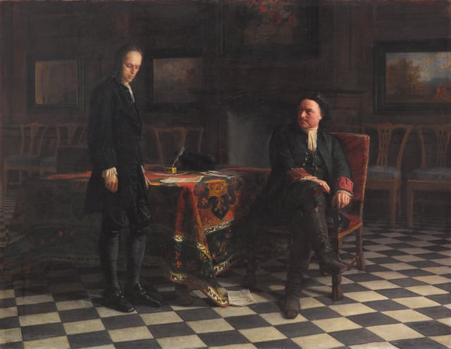 Peter I interrogating his son Alexei, a painting by Nikolai Ge (1871)