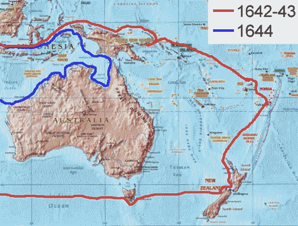 Abel Tasman's routes of the first and second voyage