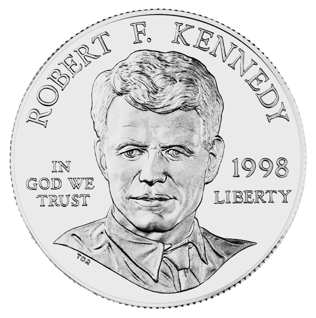 United States dollar coin featuring alumnus Robert F. Kennedy, assassinated after winning California in the 1968 Democratic Party presidential primaries