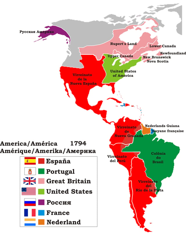 Political map of the Americas in 1794