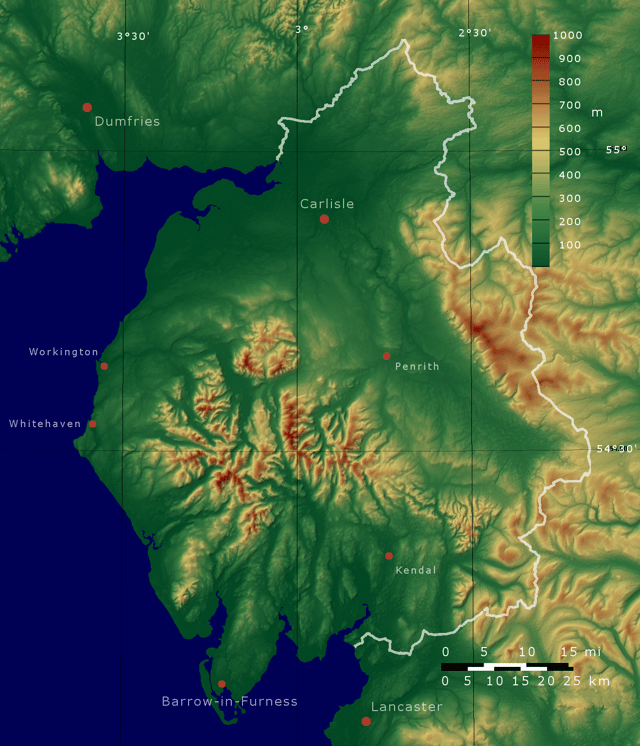 Topographic map of Cumbria