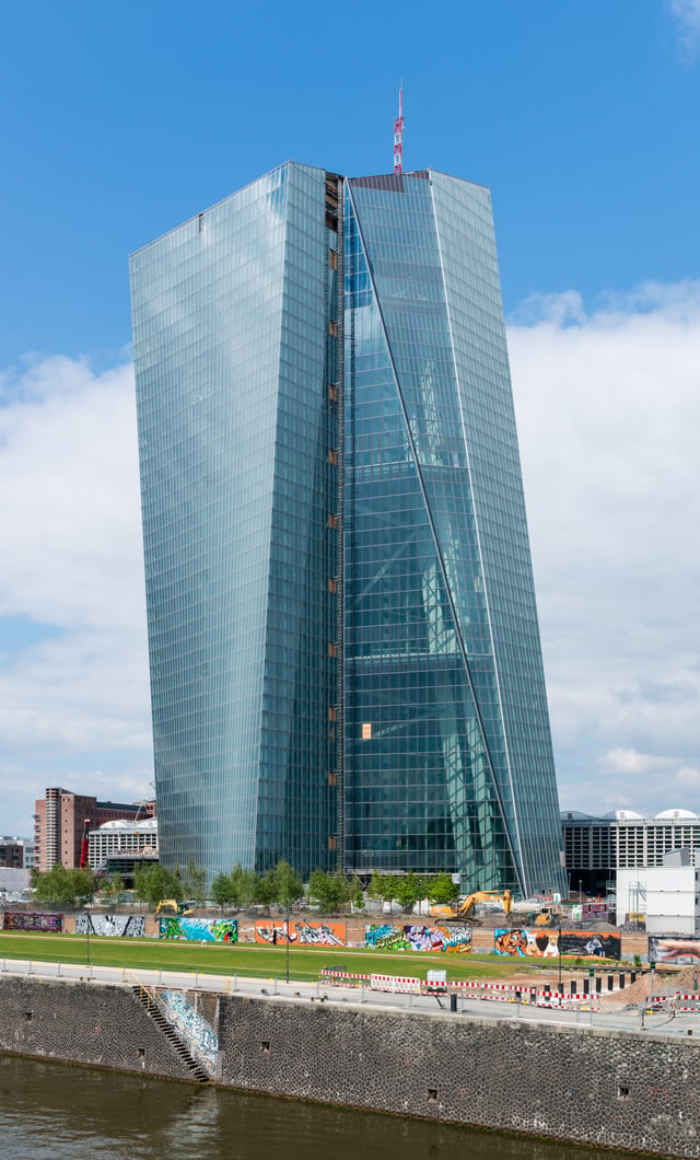 The European Central Bank has its seat in Frankfurt, Germany, and is in charge of the monetary policy of the eurozone.