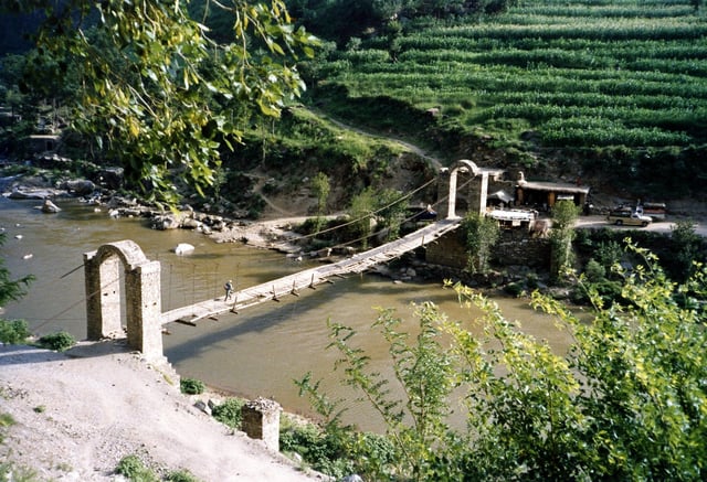 Footbridge on the Indus River in Pakistan