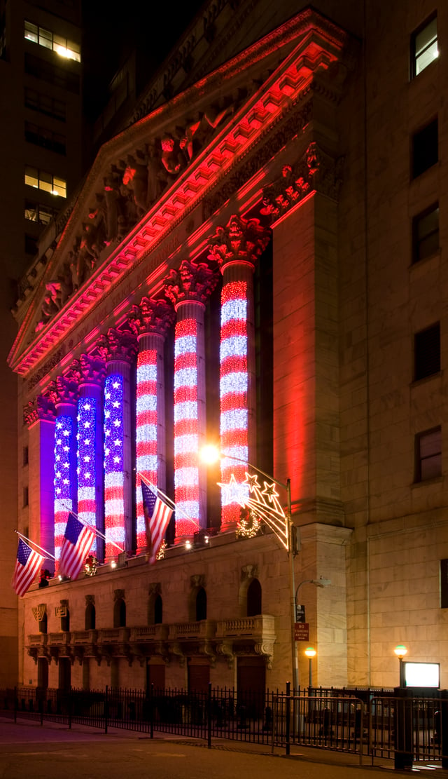 The New York Stock Exchange at Christmas time.