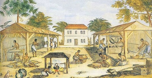 African slaves working in 17th-century Virginia, by an unknown artist, 1670