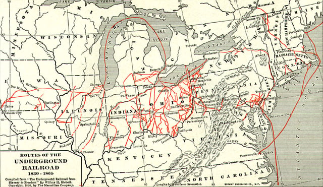 A map of various Underground Railroad routes