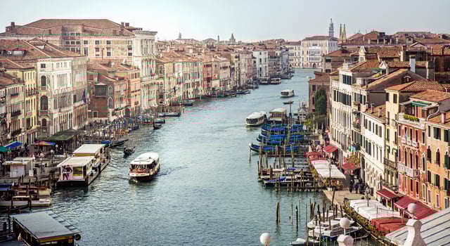 The Grand Canal in Venice, Italy, shot southwards from Rialto Bridge