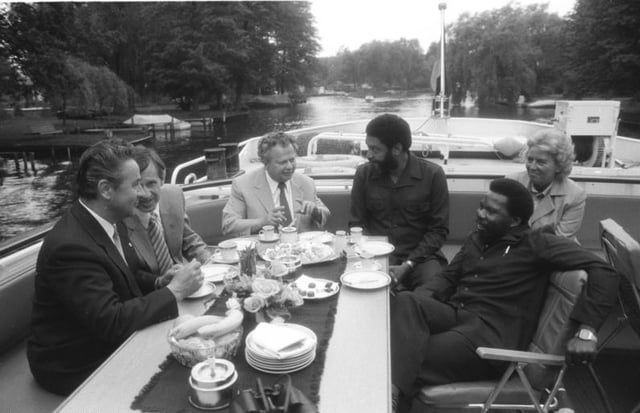 Maurice Bishop and Foreign Minister Unison Whiteman in East Germany, 1982