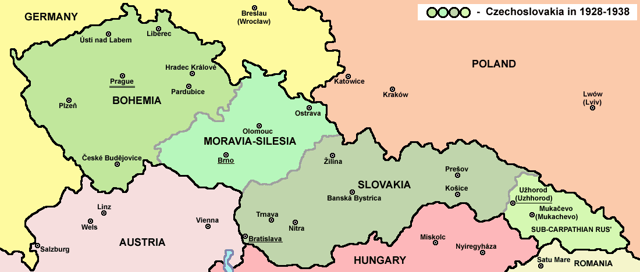 Bohemia (westernmost area) in Czechoslovakia 1918–1938.