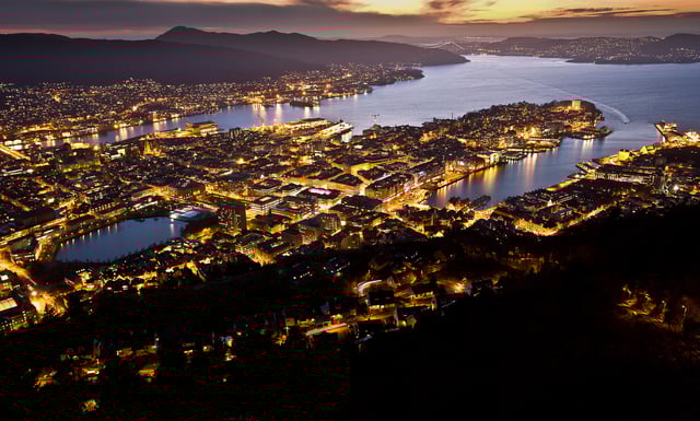 Night view of Bergen from Mount Floyen