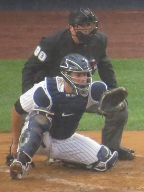 Gary Sanchez catching for the New York Yankees