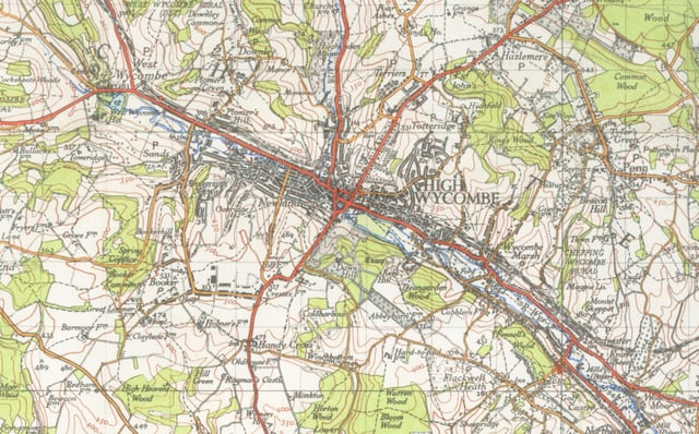 A map of High Wycombe from 1945
