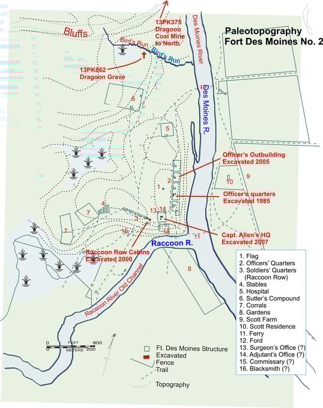 Map of prehistoric and historic American Indian sites in downtown Des Moines