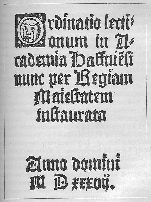 The oldest surviving Danish lecture plan dated 1537 from the University of Copenhagen