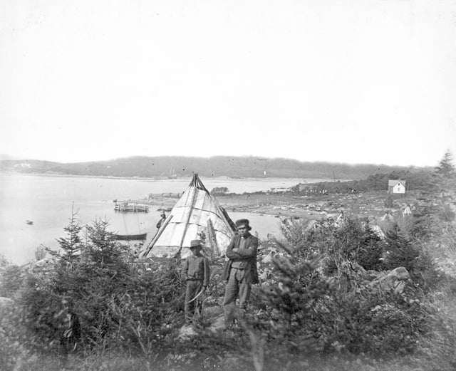 Mi'kmaq family in Tuft's Cove, 1871. The Mi'kmaq inhabited Nova Scotia when the first Europeans arrived.