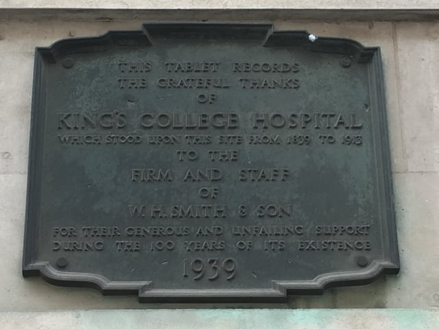 Plaque marking where King's College Hospital once stood, now on LSE grounds