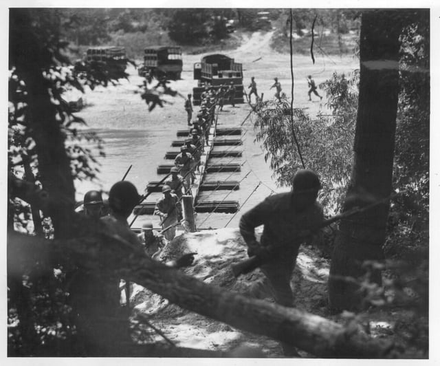 The 442nd in training: building then attacking across a pontoon bridge at Camp Shelby