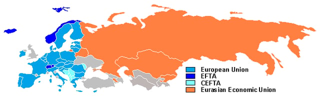 Economical integration blocs in European / Post-Soviet area: EU, EFTA, CEFTA and Customs Union of Belarus, Kazakhstan and Russia