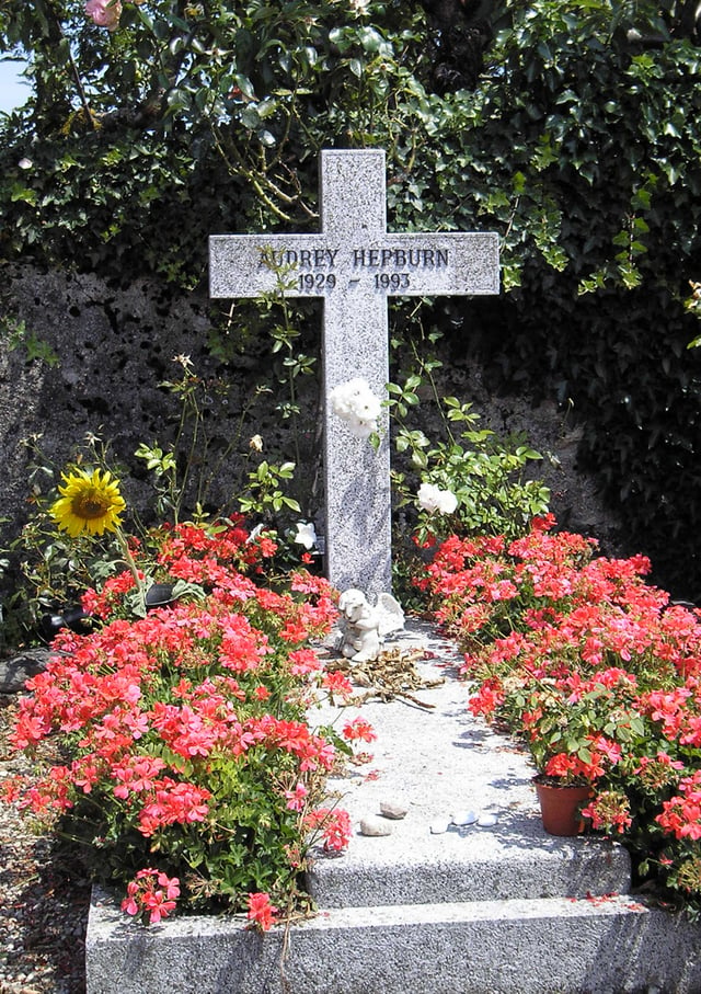 Hepburn's grave in Tolochenaz, Switzerland