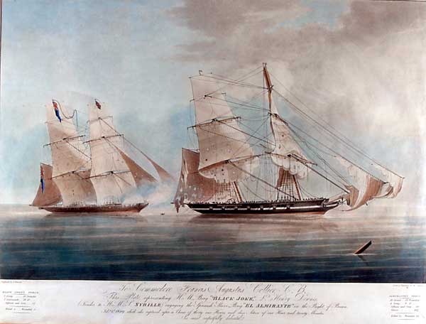 Capture of slave ship El Almirante by the British Royal Navy in the 1800s. HMS Black Joke freed 466 slaves.