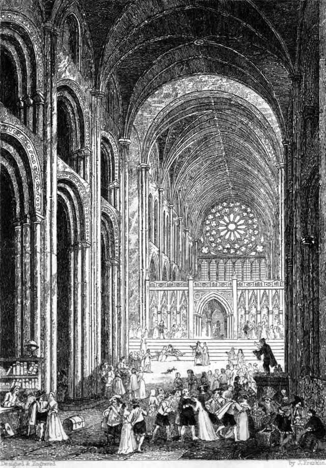 John Franklin's illustration of Paul's Walk for William Harrison Ainsworth's 1841 novel Old St. Paul's.