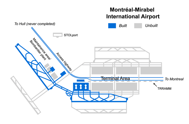 Plan of Mirabel Airport showing built and unbuilt facilities