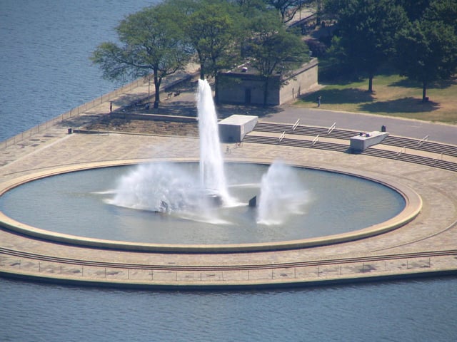 The fountain at Point State Park in Pittsburgh, at the apex of the confluence of the Allegheny (top) and the Monongahela