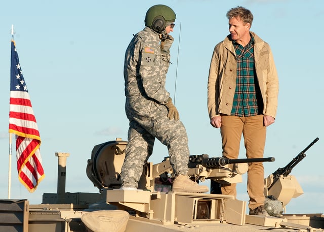 Ramsay and the U.S. Army at  Fort Irwin, during the MasterChef Season 5 in 2014.